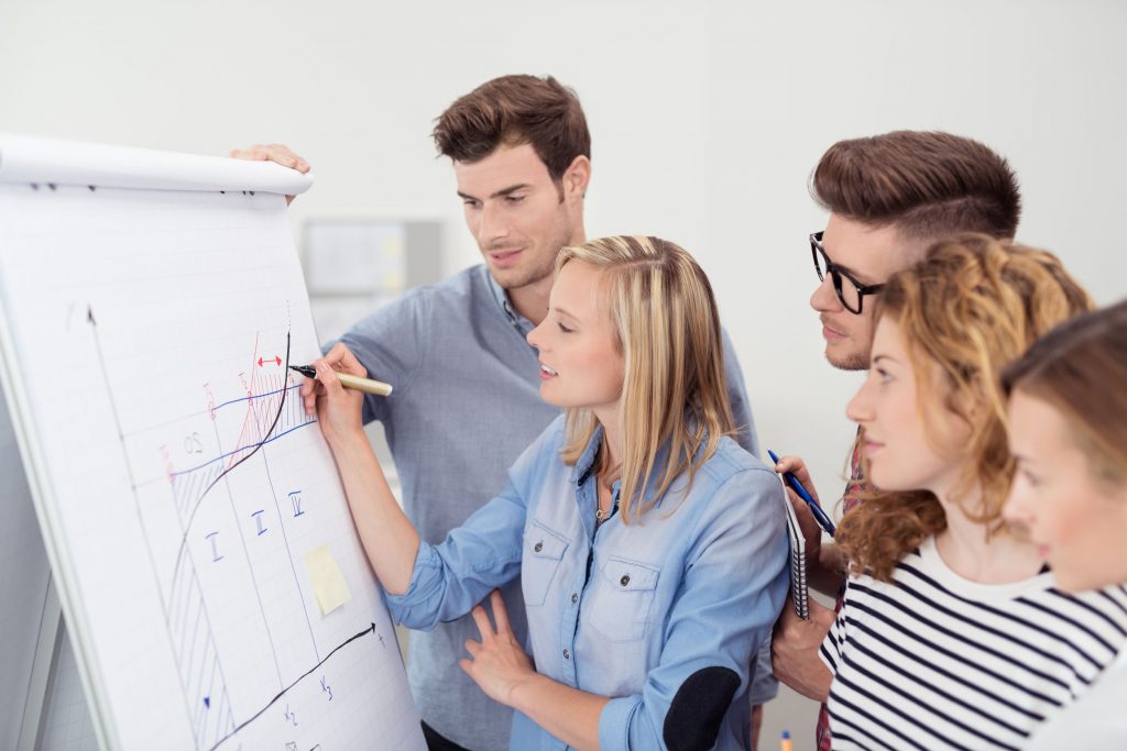 Five people looking at the chart